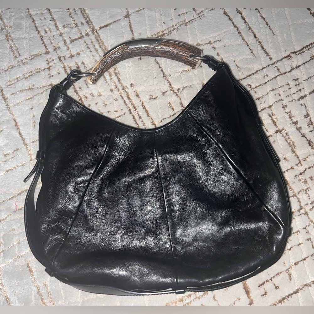 YSL Vintage Wooden Top Handle Leather Bag